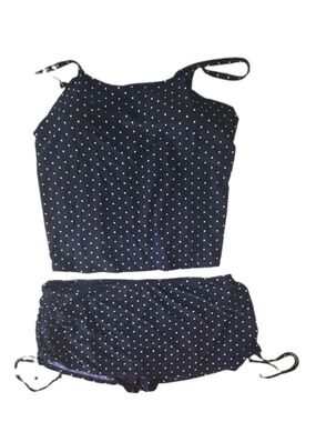 Laura Scott Navy White Polka Dot Two-Piece Tankini Set 3X Top 2X Bottoms